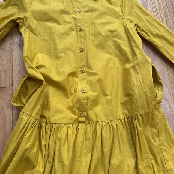 ZARA Mustard Yellow Poplin Midi Dress Women’s Small Button Front Long Sleeve Poc - Picture 6 of 7
